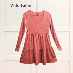 Wild Fable Rust Long Sleeve Dress Autumn Warm Fall Festive Orange Rose Terracott